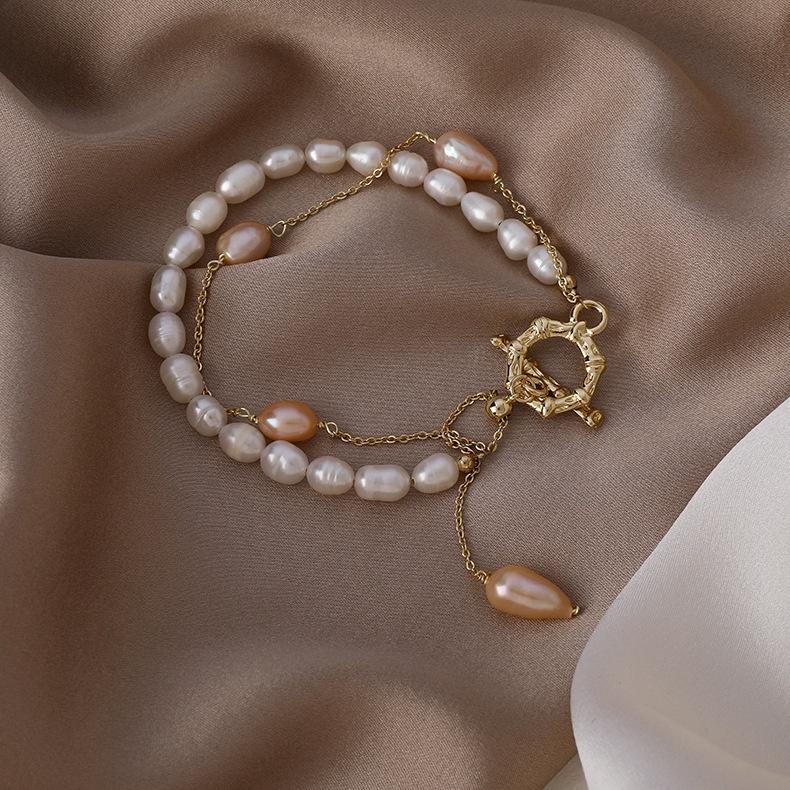 XiaoboACC Korean Fashion Double Layer Freshwater Pearl OT Buckle Bracelet