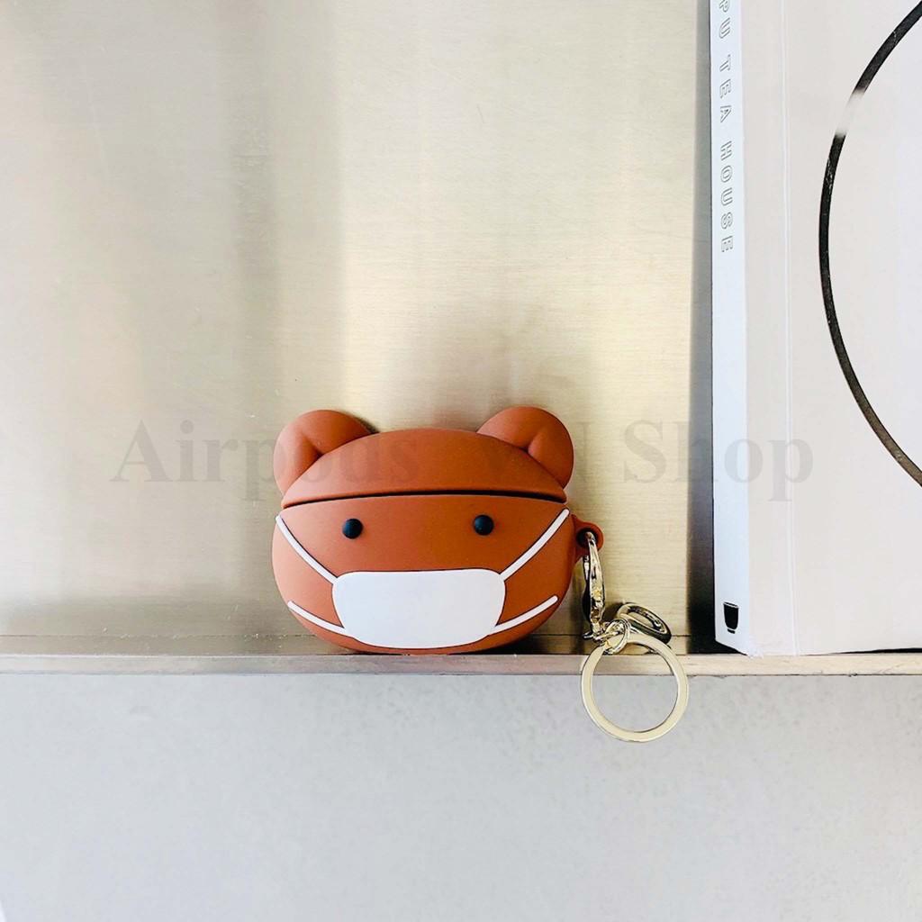 Bao Case Ốp dành cho Airpods Pro gấu nâu mang khẩu trang siêu cool silicon cao cấp