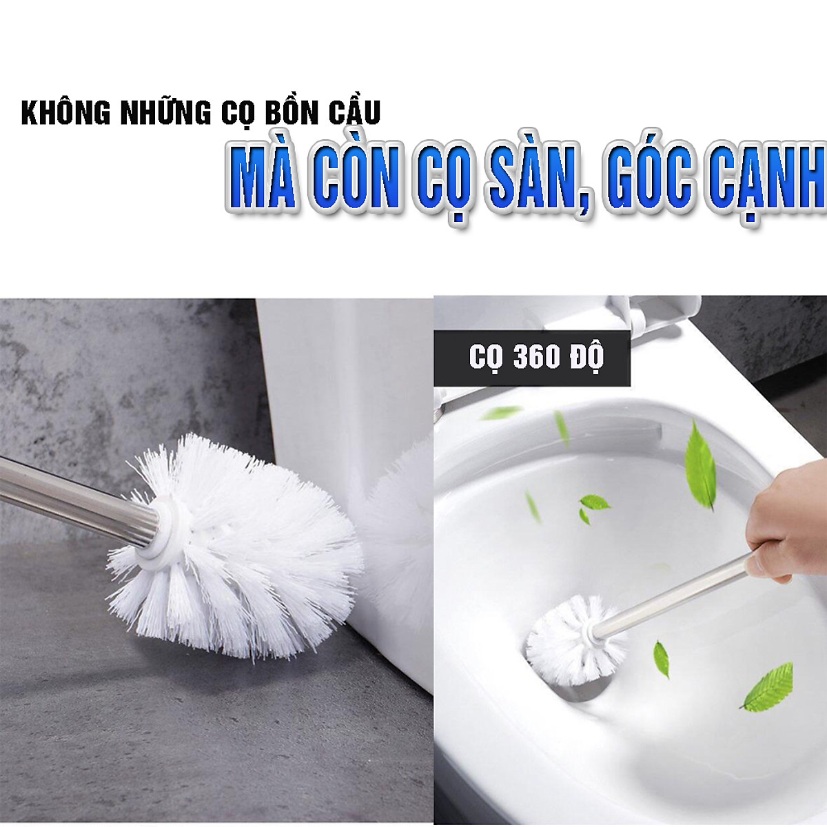 Bộ chổi cọ bồn cầu, toilet kèm giá đỡ dán tường Inox 304 cao cấp - Cây cọ vệ sinh kháng khuẩn sang trọng