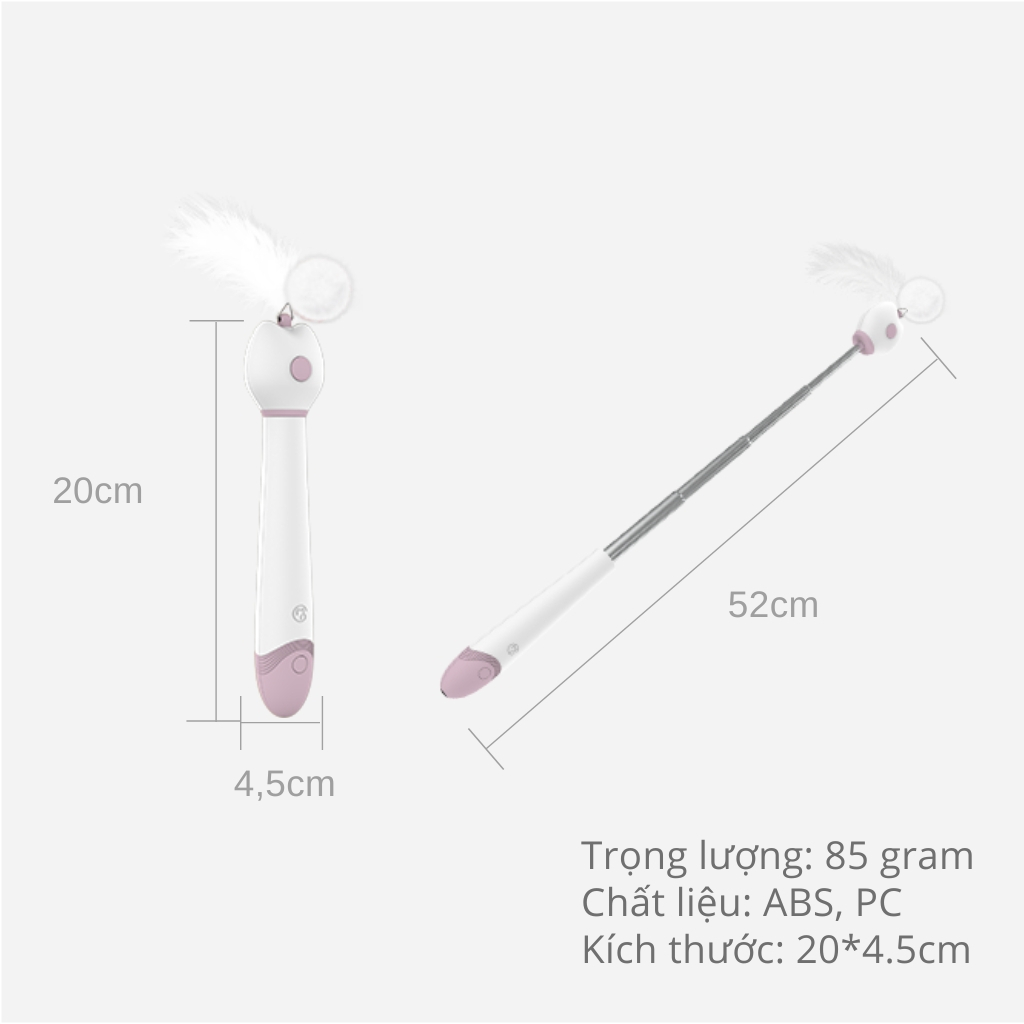 Đồ chơi cho mèo AIWO, Đồ chơi cần câu lông vũ kèm đèn laser 2 trong 1 cho mèo, Cần câu mèo, Đèn laser trêu mèo vui nhộn