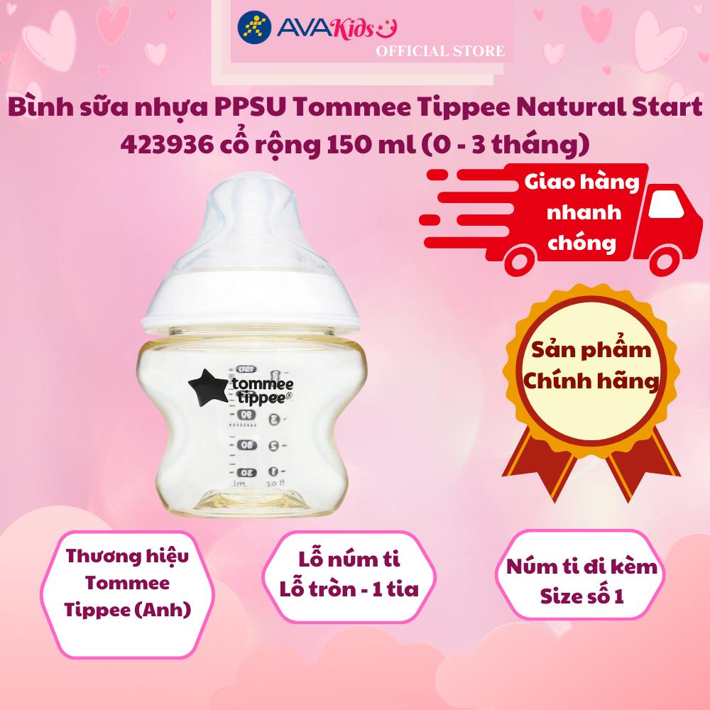 Bình sữa nhựa PPSU Tommee Tippee Natural Start 423936 cổ rộng 150 ml (0 - 3 tháng)