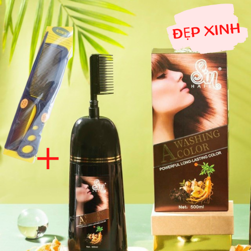 Dầu Gội Phủ Bạc SIN HAIR Nhật Bản 500ml (Màu Nâu), Tinh Chất Nhân Sâm Giúp Phủ Bạc Tóc An Toàn Tặng Kèm Lược Chải Tóc