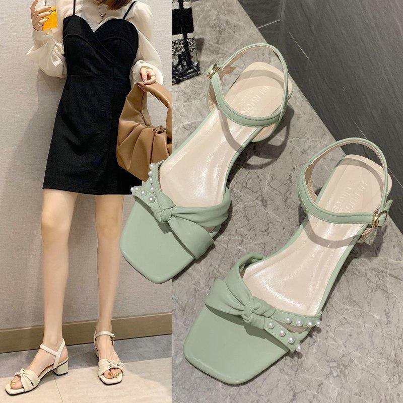 Giày sandal cao gót nữ dây xoắn đính ngọc phong cách Hàn Quốc công sở cá tính nữ tính đế 5cm - Mã S64