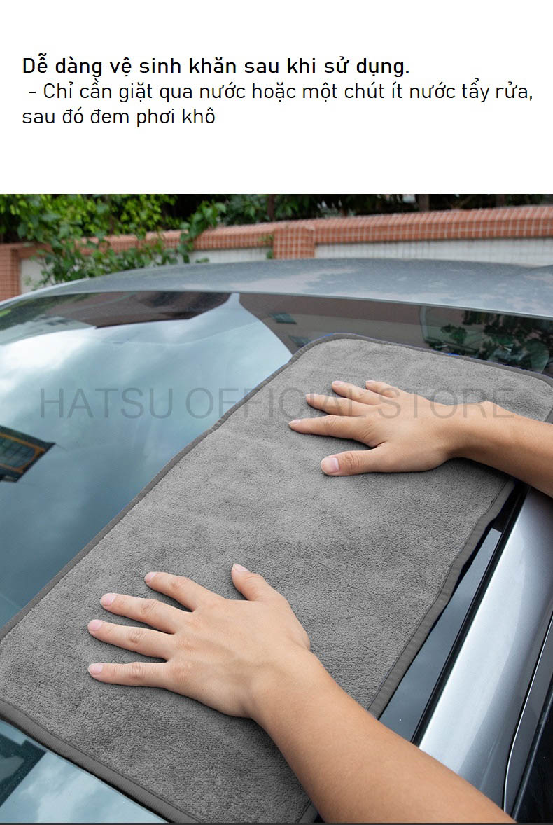Combo 2 Cái Khăn lau ô tô Cao Cấp Hatsu-TR đa năng không để lại bụi vải, không để lại vệt nước, không phai màu (30x30 + 30x60)- Hàng chính hãng