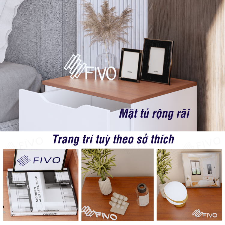 Hình ảnh Tủ Đầu Giường Mini Hộc Tủ Có Ray Kéo Cao Cấp Thiết Kế Hiện Đại FIVO FT18 Phù Hợp Với Mọi Không Gian Phòng Ngủ