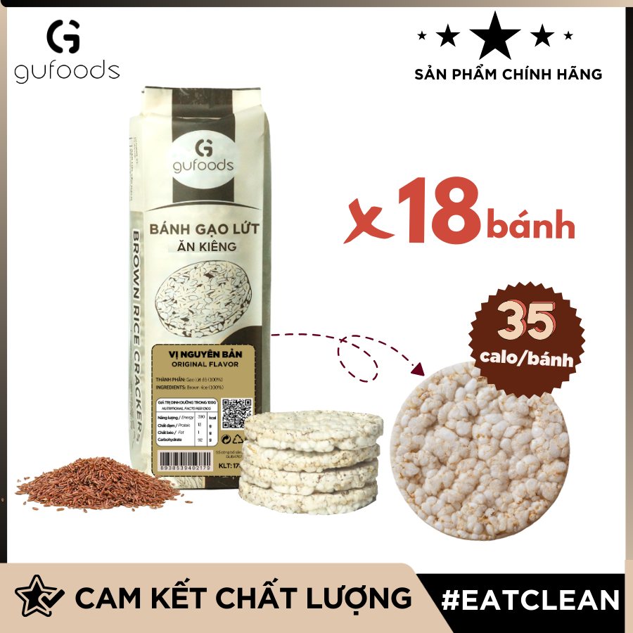 Bánh gạo lứt ăn kiêng, tập GYM GUfoods (170g = 18 bánh)