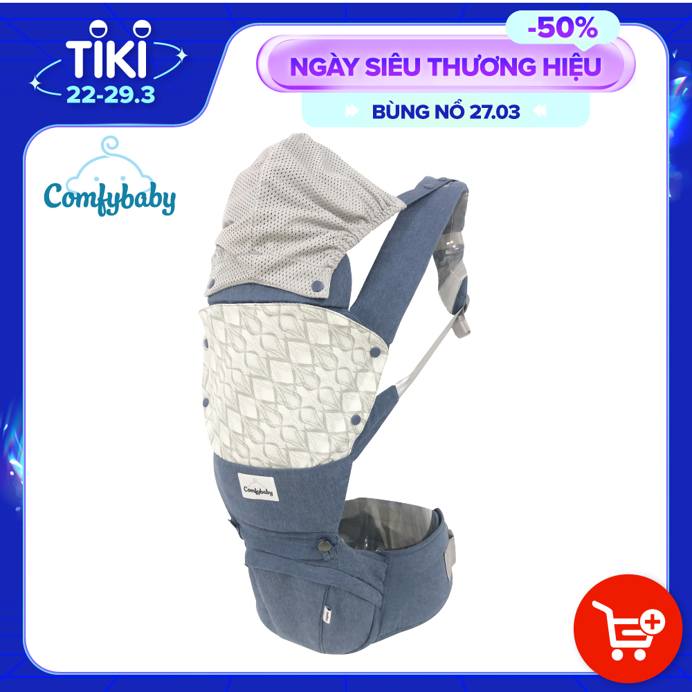 Địu ngồi trẻ em cao cấp siêu mềm - siêu thoáng 4 tư thế Comfybaby CF119HC003 cho bé từ sơ sinh tới 36 tháng có mũ đỡ đầu