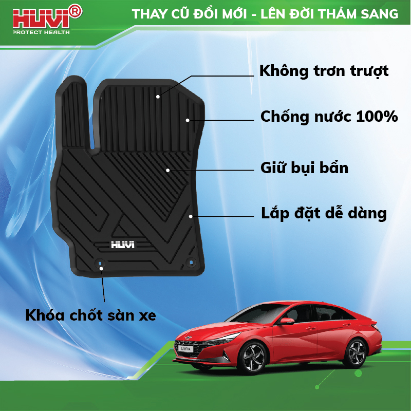 Thảm lót sàn ô tô Huvi xe Hyundai Elantra 2023 ngăn bụi bẩn, dễ vệ sinh