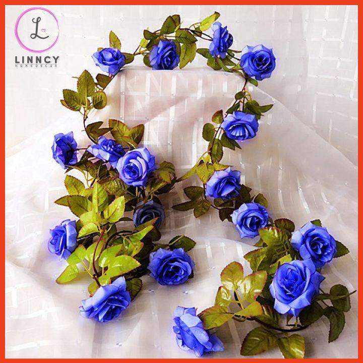 Hoa giả, dây hồng leo cao cấp 17 bông dài 2.2m nhà cửa, cửa hàng, văn phòng