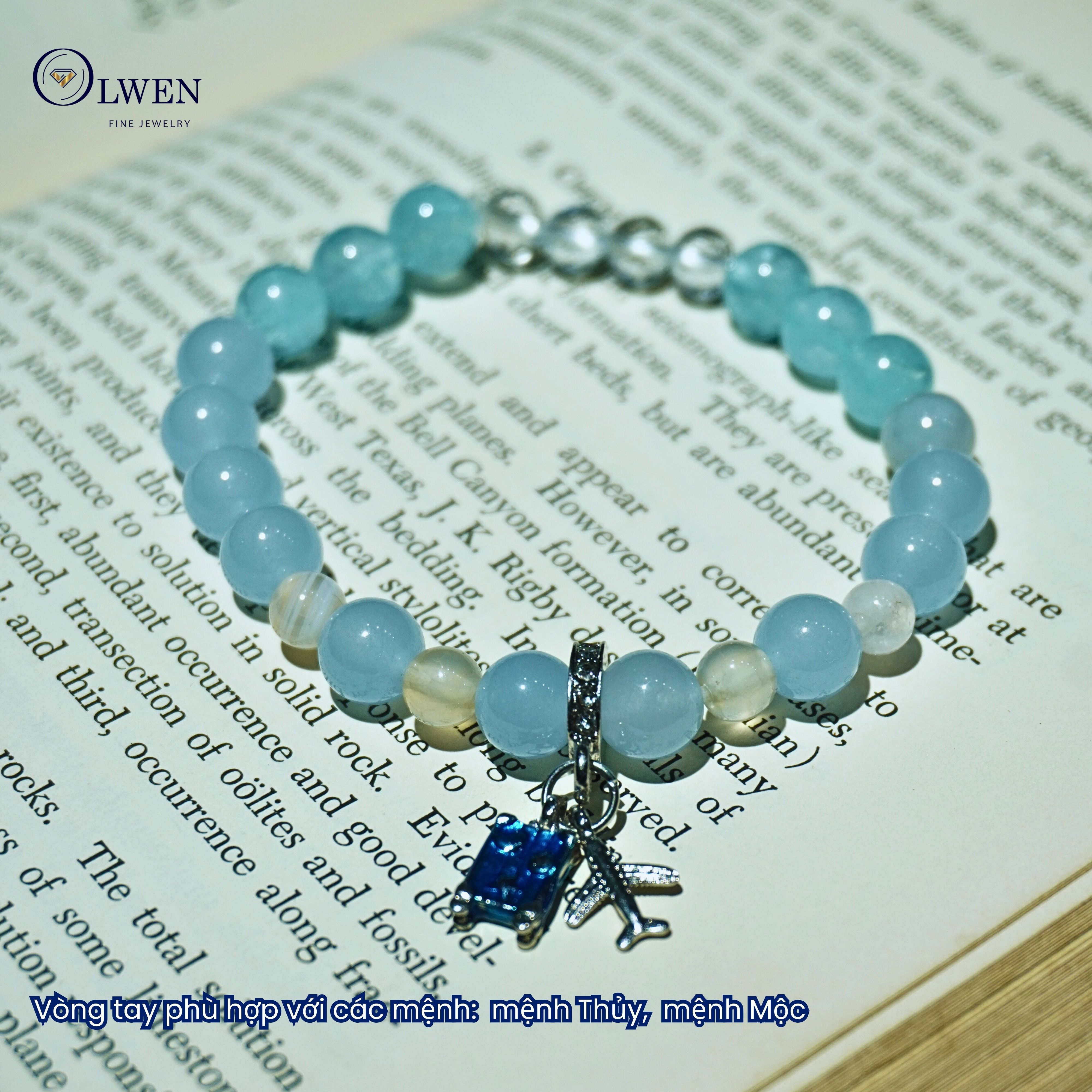 Vòng Tay Đá Phong Thủy Mix Màu Gắn Charm Mạ Bạc