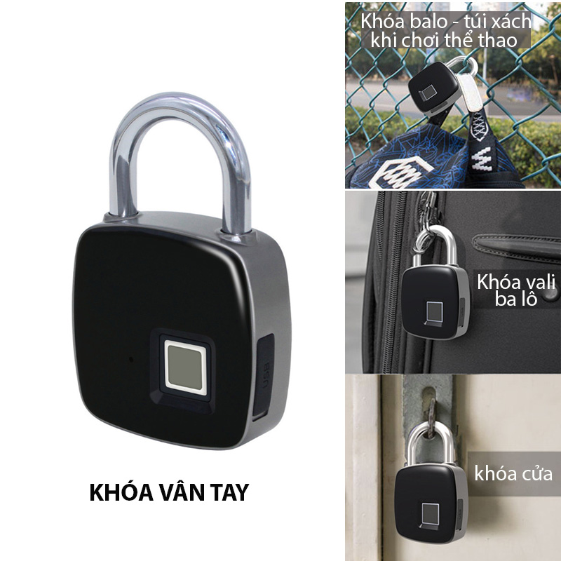 Ổ khóa vân tay thông minh P3 dùng khóa cửa, vali, hòm tủ sử dụng pin sạc gắn sẵn bên trong