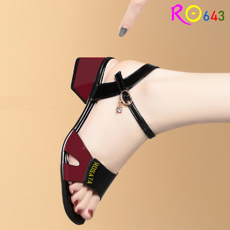 Giày sandal nữ cao gót 4 phân hàng hiệu rosata hai màu đen trắng thời trang ro643