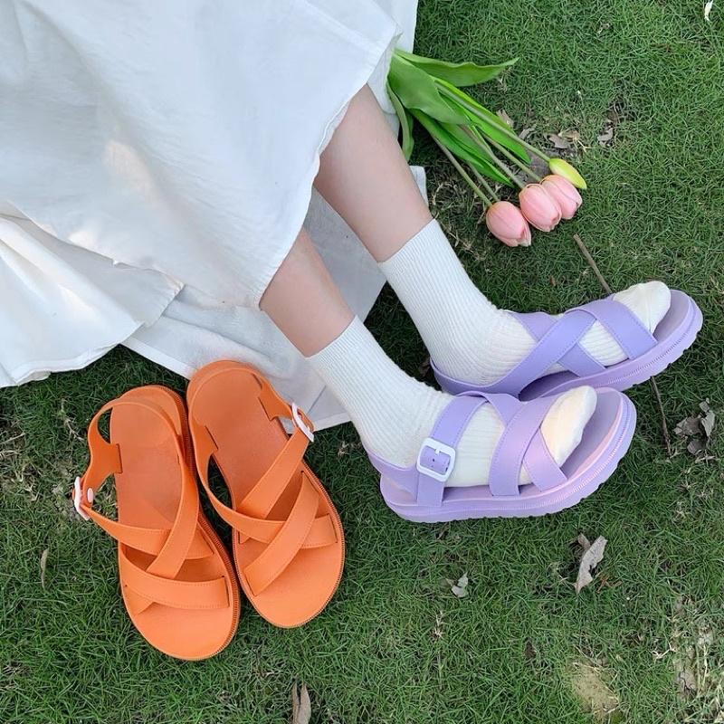 Giày sandals nữ đan chéo màu pastel xinh xắn summer 2021