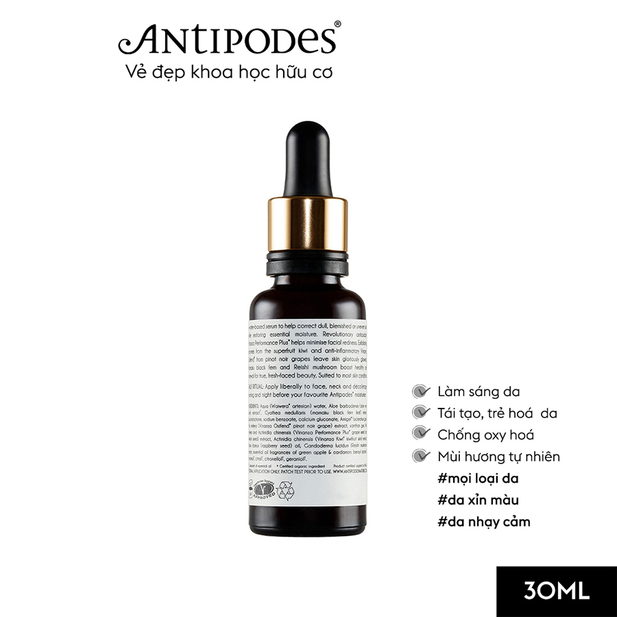 Serum Làm Mờ Vết Nám, Sáng Da Antipodes Apostle Skin-Brightening Serum 30ml (TẶNG Sữa Rửa Mặt Hỗ Trợ Tẩy Trang Dành Cho Da Nhạy Cảm Antipodes Grace Gentle Cream Cleanser &amp; Makeup Remover 120ml)