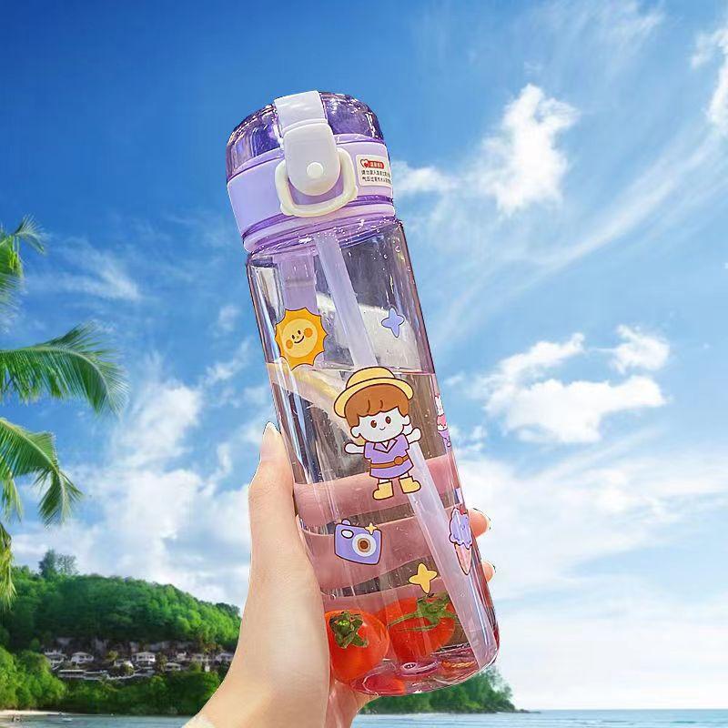 Giao hàng nhanh nắp bật lên cốc nước cống trà hoạt hình dễ thương đơn giản văn phòng dung tích lớn cốc nhựa không gian giá trị cao cốc sinh viên đi kèm cốc