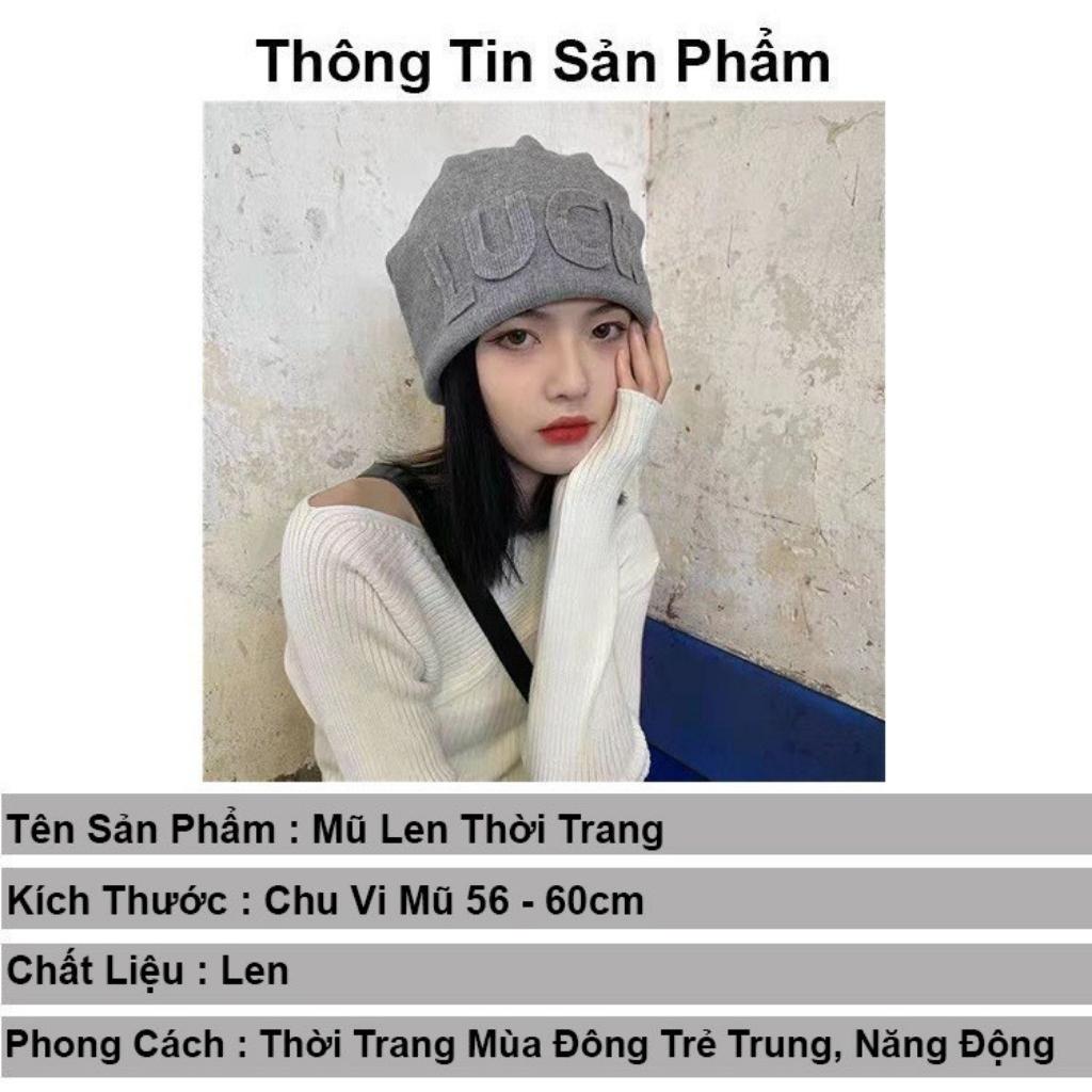 Mũ len nữ thời trang , nón len beanie thêu chữ LUCK hàng loại 1