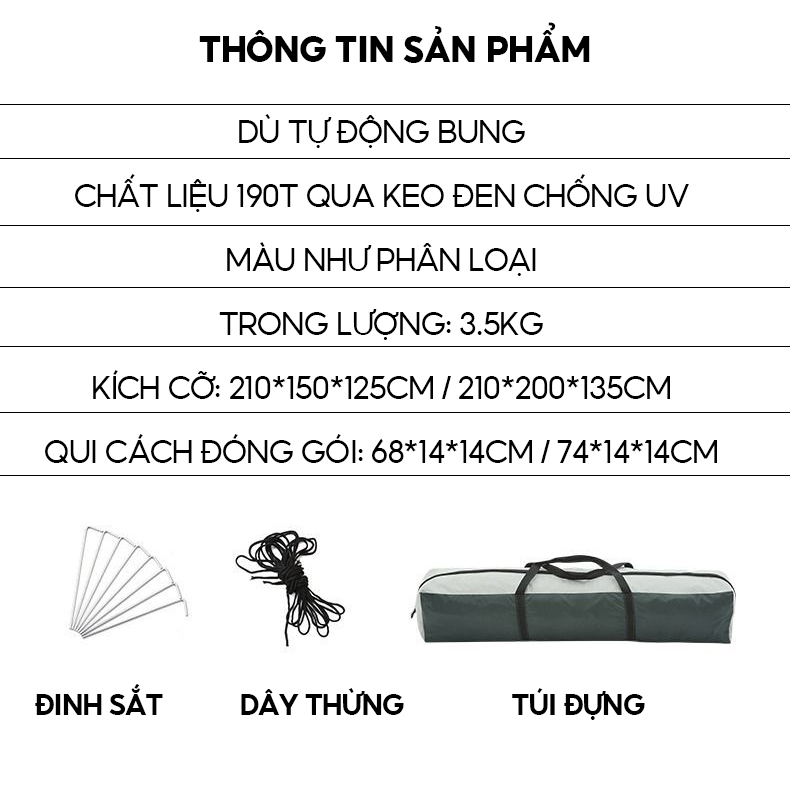 Combo Lều Cắm Trại 1 Cửa Chính 1 Cửa Số Kèm Miếng Lót Cho Đáy Lều Thích Hợp Dã Ngoại 2-3 Người