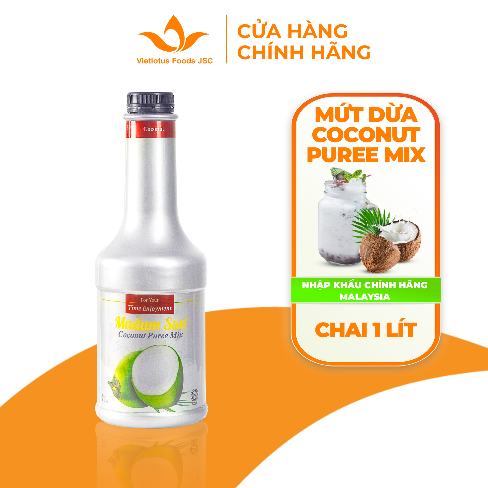 Mứt trái cây pha chế Madamsun vị Dừa (Coconut Puree Mix) chai 1L - Hàng nhập khẩu Malaysia