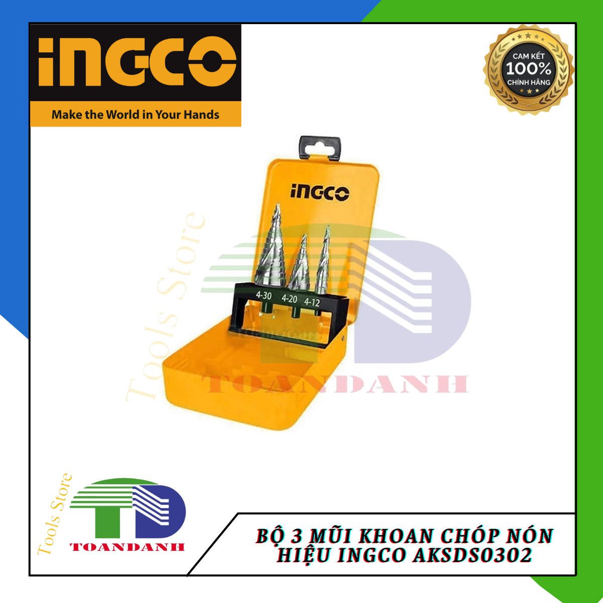 Bộ 3 mũi khoan chóp nón hiệu Ingco AKSDS0302