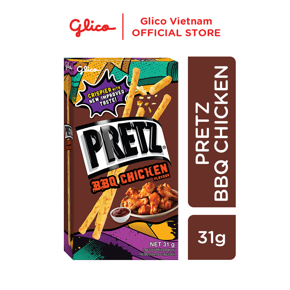 Bánh que nướng giòn 4 vị GLICO Pretz (Combo 10 hộp - 3 khoai tây 3 BBQ Gà 2 Pizza 2 Bắp)