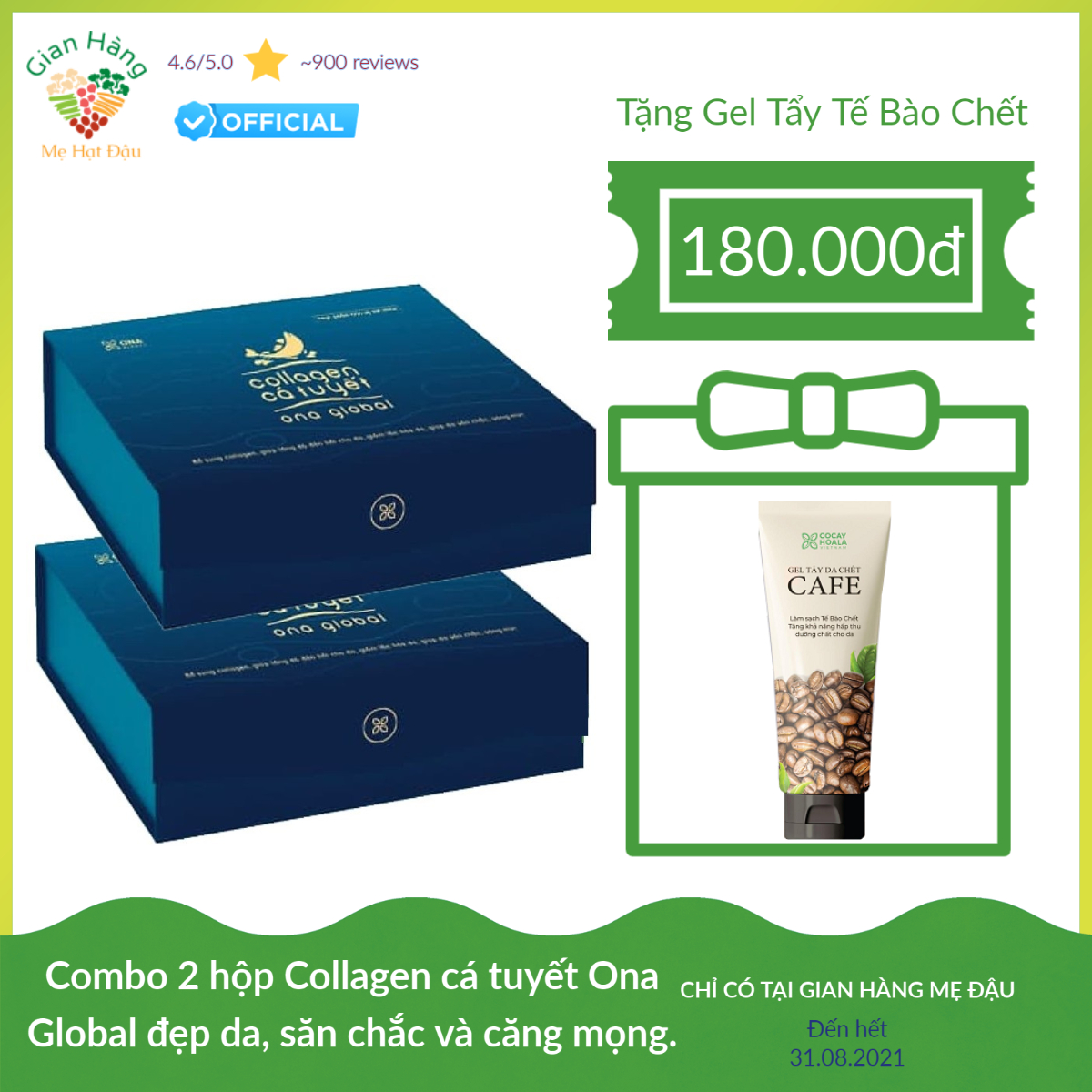 Combo 2 Collagen cá tuyết Ona Gobal làm đẹp da, da săn chắc, căng bóng ngậm nước ẩm mượt, ngăn ngừa lão hóa da - - Nhập khẩu 100% collagen cá tuyết từ Nauy của tập đoàn Seagarden