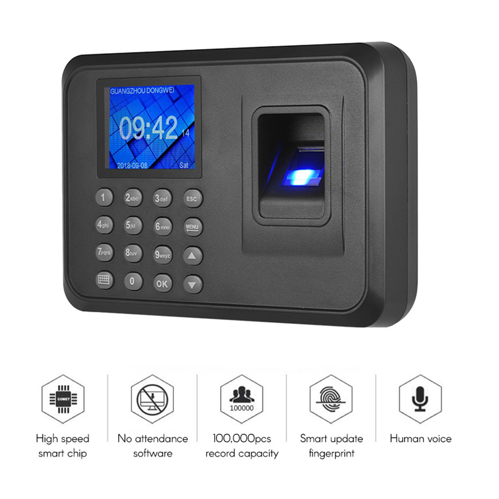 Máy Chấm Công Mật Khẩu Vân Tay Sinh Trắc Học Đa Ngôn Ngữ Với Màn Hình Lcd 2,4 Inch H1