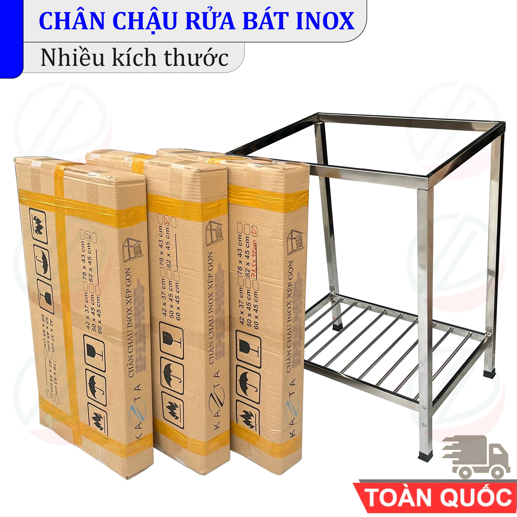 COMBO Chậu Rửa Bát Có Chân Kèm Kệ Úp Chén Đa Năng - Gồm chậu 1 hộc đơn nhiều kích thước, kệ chén 1 tầng, vòi lạnh Luxta và phụ kiện