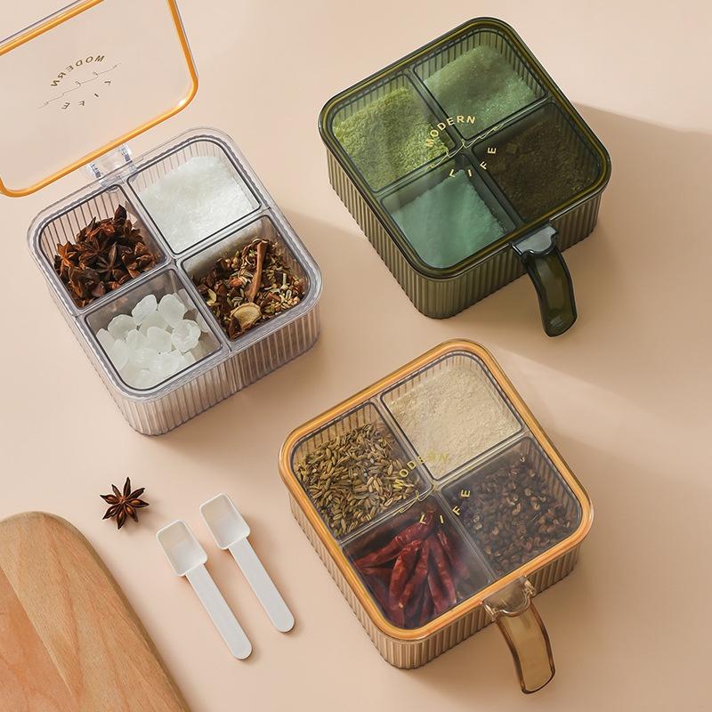 Hộp Đựng Gia Vị Chia Ngăn Kèm Nắp Đậy Tiện Dụng Cho Nhà Bếp