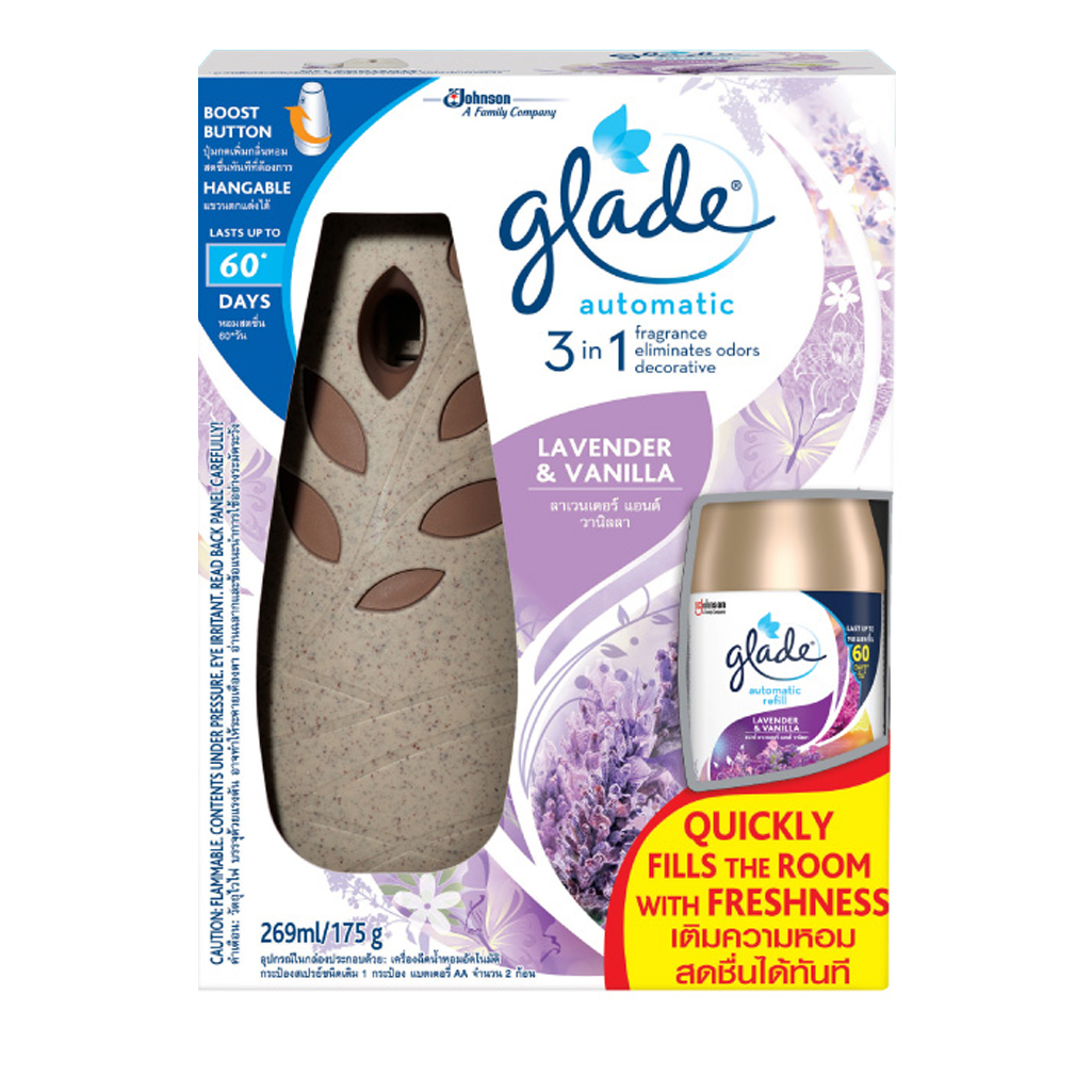 Bộ máy &amp; lõi xịt thơm phòng tự động GLADE  Hương Lavender 175g