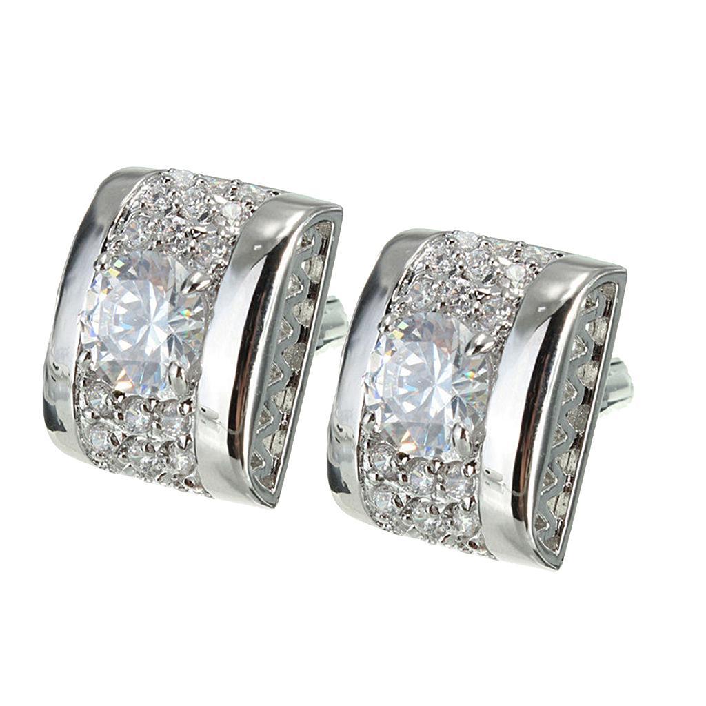 Unique Mens Brass Crystal Rectangle Wedding  Cuff Links Gift