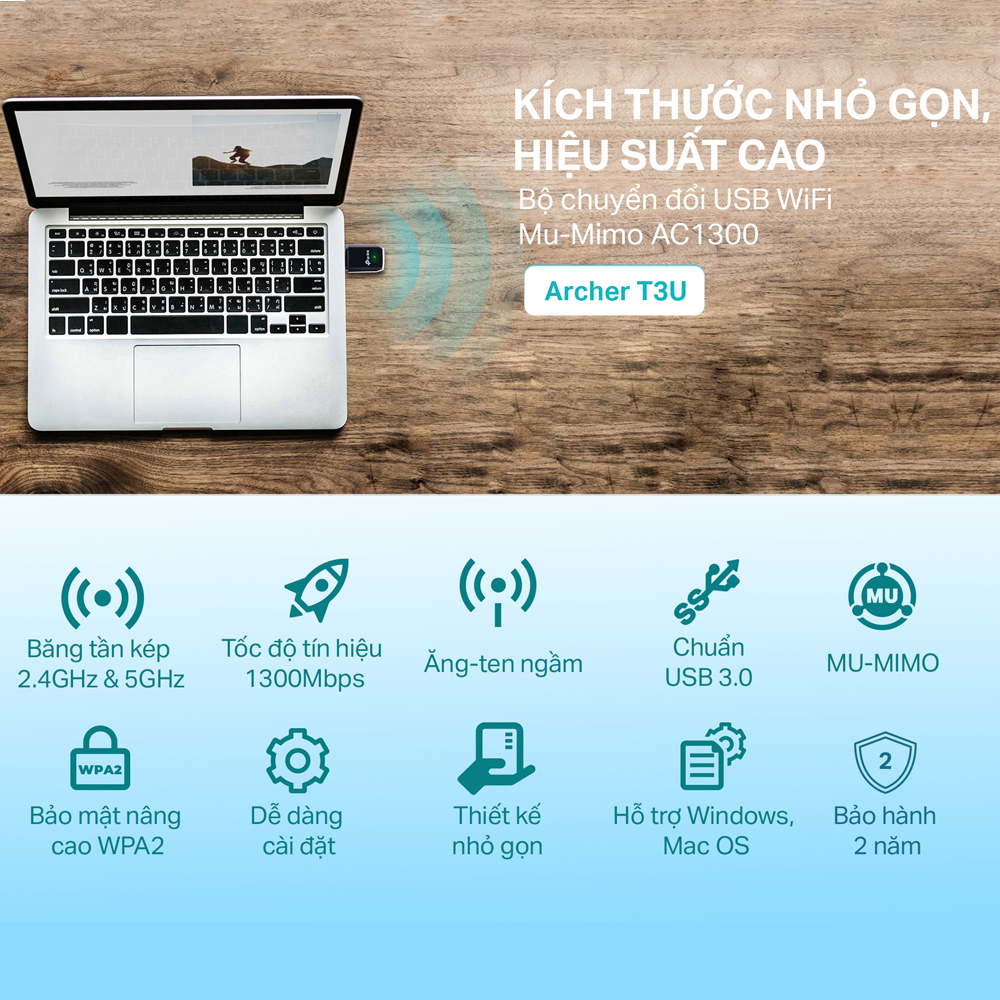 Bộ Thu Wifi TP-Link Archer T3U AC1300Mbps - Hàng Chính Hãng