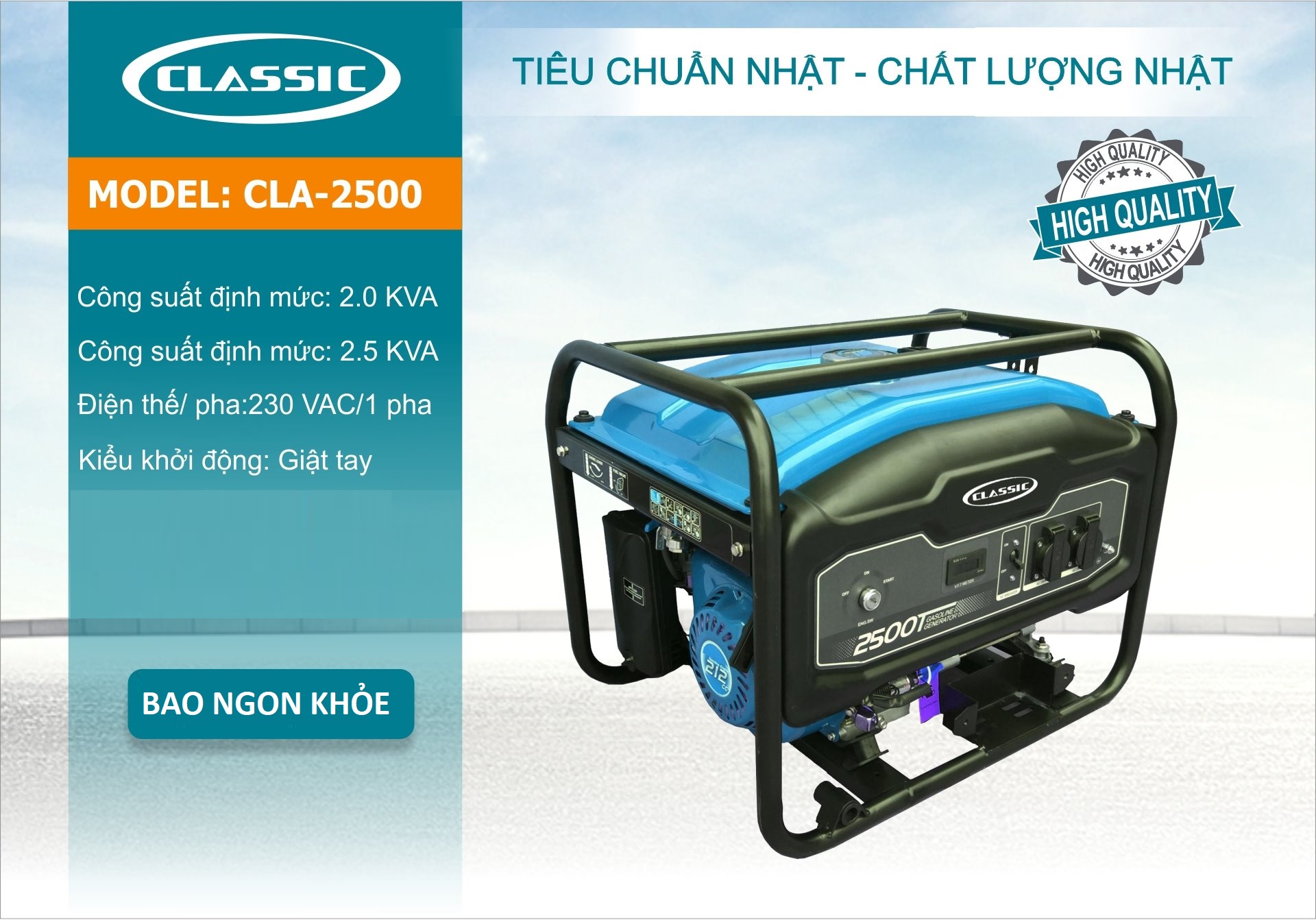 MÁY PHÁT ĐIỆN CHẠY XĂNG CLASSIC CLA-2500 (2.0-2.5KW)- HÀNG CHÍNH HÃNG