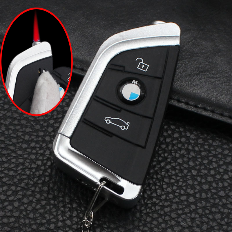 Bật lửa hộp quẹt khè móc khóa xe hơi BMW nắp trượt - xài gas