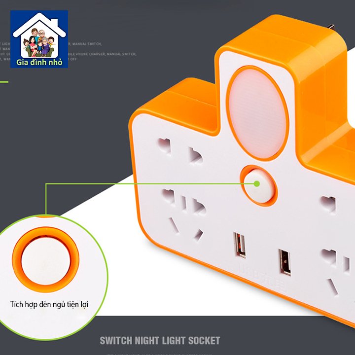 Bộ 5 ổ cắm điện đa năng tích hợp đèn ngủ và cổng USB giá sỉ