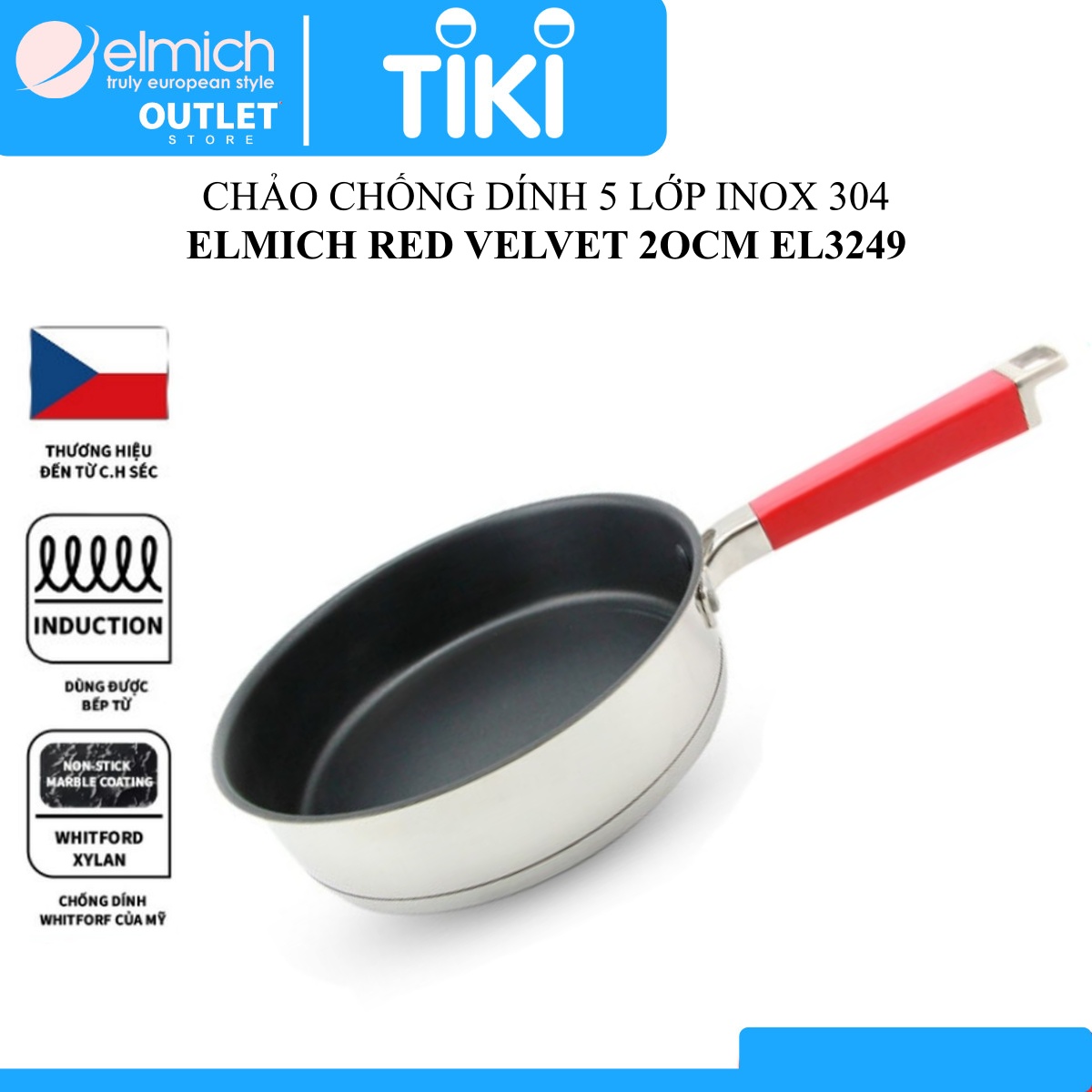 Chảo Chống Dính Inox 5 lớp Đáy Từ ELMICH Red Velvet 20cm/ 24cm