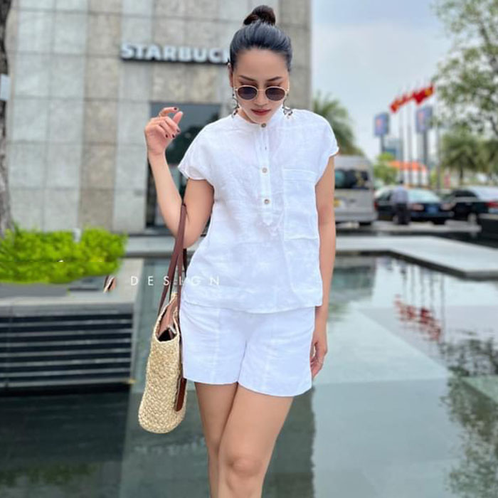 Set bộ đi chơi linen cổ tầu kèm quần short trẻ trung ArcticHunter, thời trang thương hiệu chính hãng