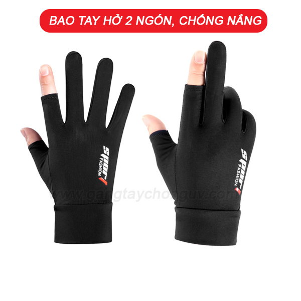 Găng tay chống nắng hở 2 ngón | Bao tay chống nắng đi xe máy cho nam vải trơn mềm, bám tay, thoáng mát, thật tay lái