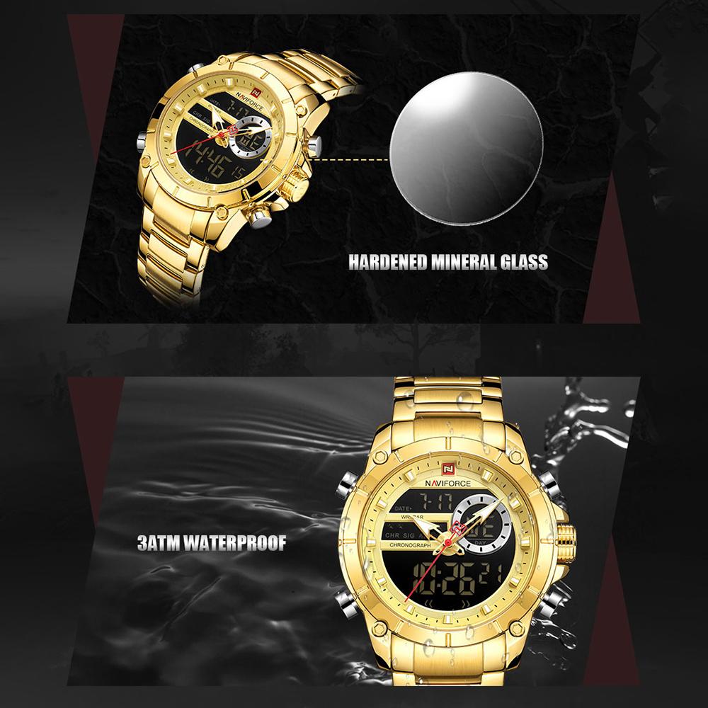 Đồng hồ đeo tay điện tử chuyên nghiệp Chống nước 3ATM Giờ GMT Đa chức năng NAVIFORCE Dây đeo bằng thép không gỉ 