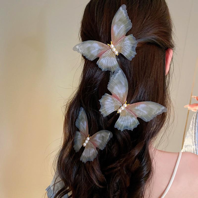Bộ 2 chiếc kẹp tóc hồ diệp vải voan xinh đẹp, kẹp tóc hình bướm, đồ làm đẹp tóc