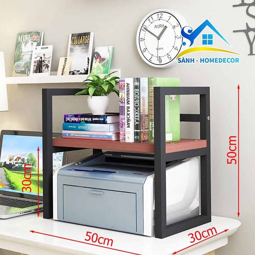 Kệ để máy in, kệ gỗ để bàn học KMI.02 khung sắt sơn tĩnh điện chống gỉ - Kệ sách gỗ MFC An Cường 17 ly chắc chắn mẫu gọn