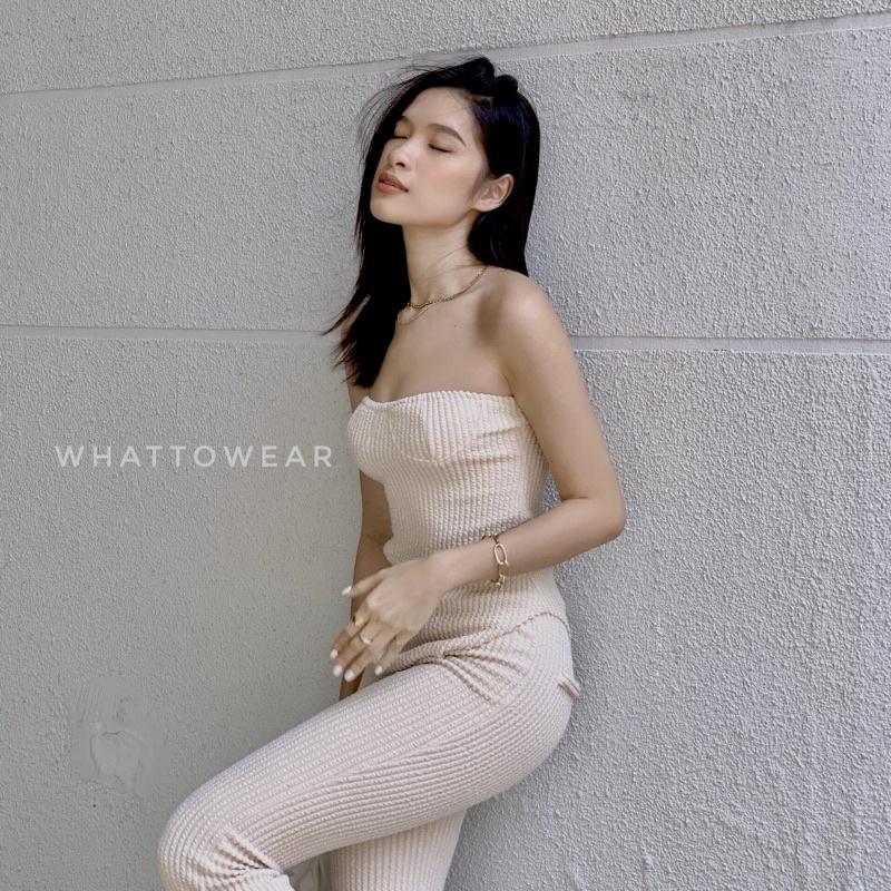 Set áo ống cúp ngực và quần thun len nổi kylie