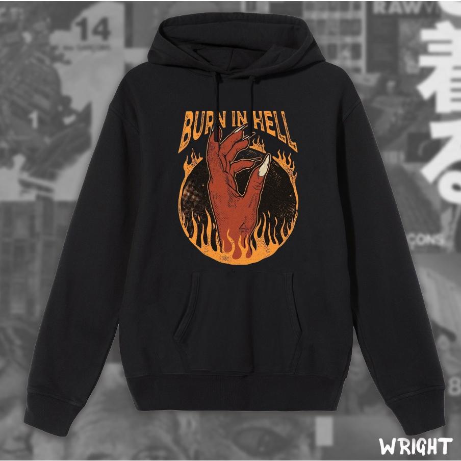 Áo hoodie Burn in hell bàn tay của quỷ đỏ satan wright unisex