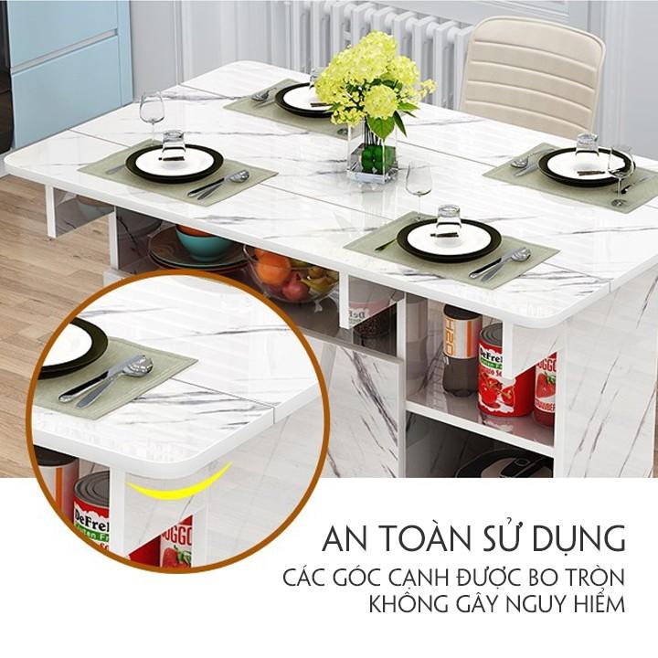 Bàn ăn gấp gọn thông minh tích hợp tủ để bát, gia vị kích thước sử dụng 120*70*77cm.