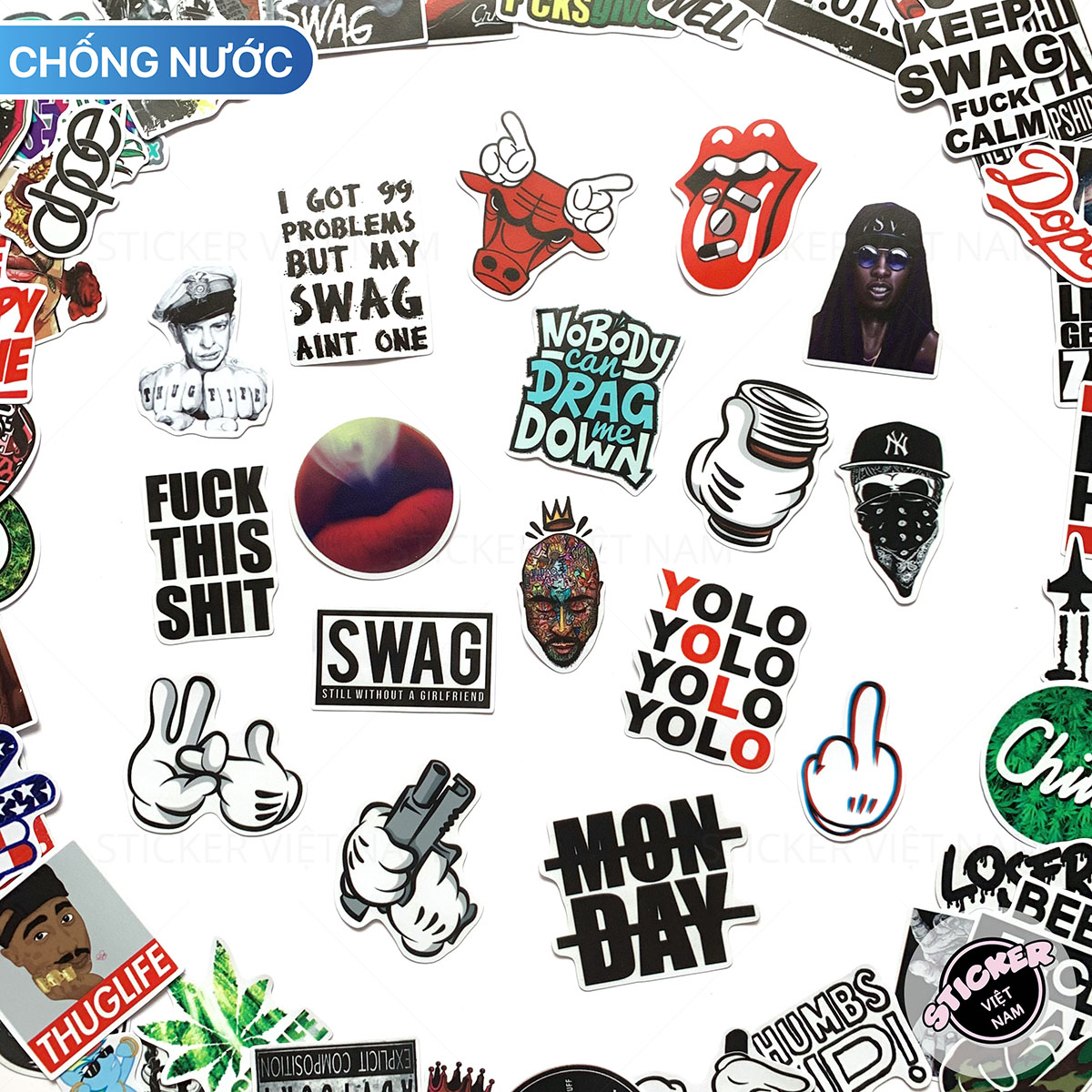 Sticker NGẦU SWAG - Dán Trang Trí - Chất Liệu PVC Cán Màng Chất Lượng Cao Chống Nước, Chống Nắng, Không Bong Tróc Phai Màu