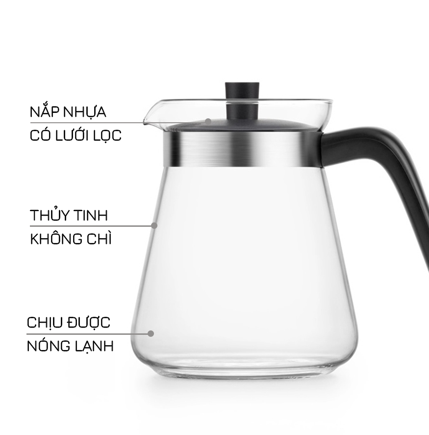 Bình thủy tinh pha trà cafe F003 600mL - Bình thủy tinh đựng cafe - Bình trà có lọc tại nắp