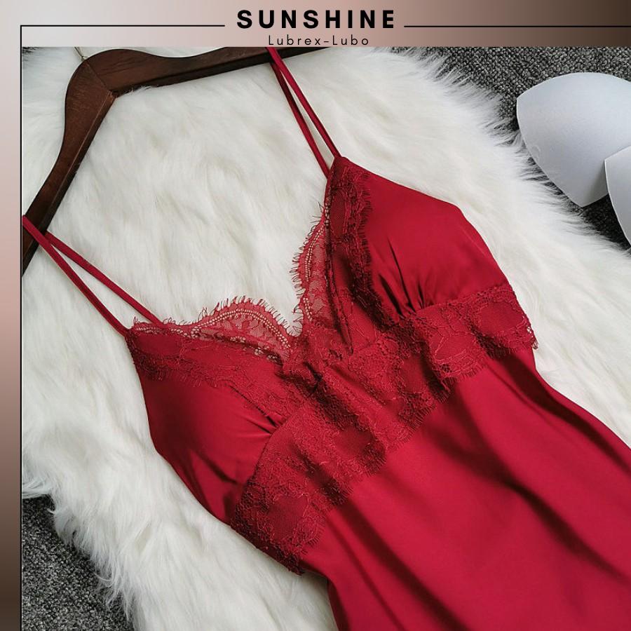 Váy ngủ lụa satin màu đỏ cao cấp kèm mút ngực - SUNSHINE-LUBREXLUBO VLMNT130