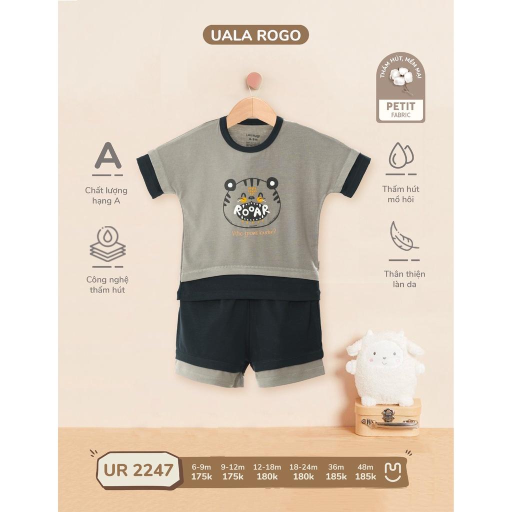 Bộ quần áo bé trai UalaRogo cộc tay 6 tháng đến 4 tuổi cotton tăm cổ tròn