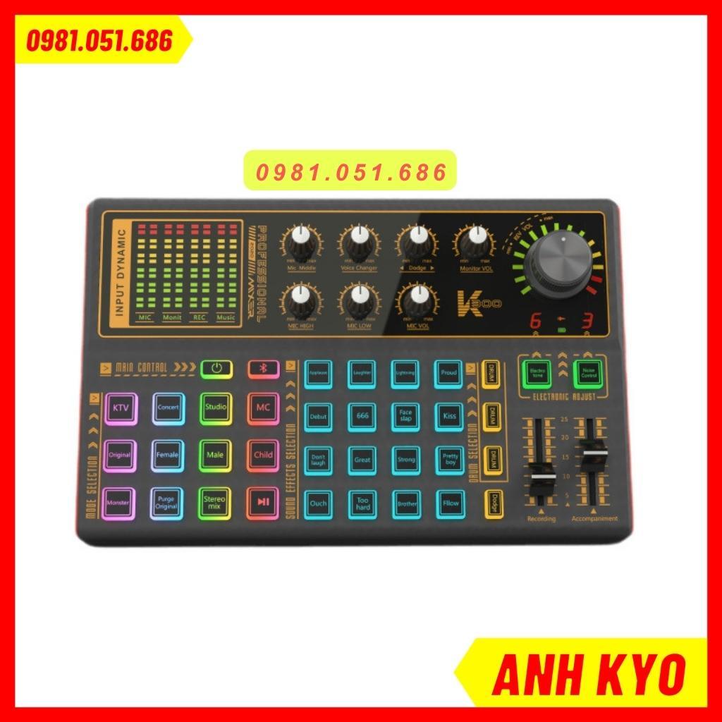 Sound card thu âm livestream k300 bluetooth, hỗ trợ tốt các dòng mic 5V, 48V. Đầy đủ hiệu ứng cười nói, vỗ tay bh 1 năm