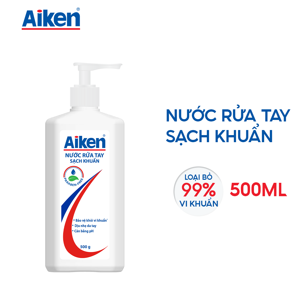 Combo 6 nước rửa tay xà phòng sạch khuẩn Aiken 500g/chai