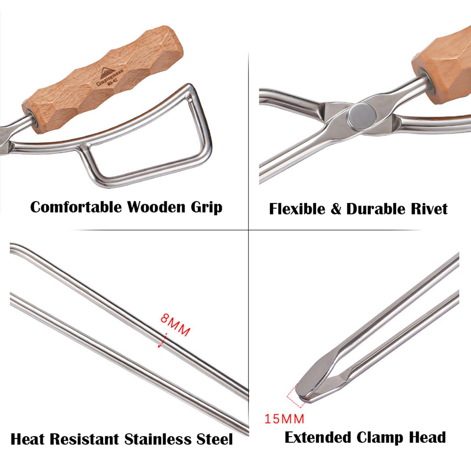 Kẹp BBQ bằng gỗ bằng thép không gỉ để cắm trại Được sử dụng để thêm củi, củi và than để nướng và đốt.